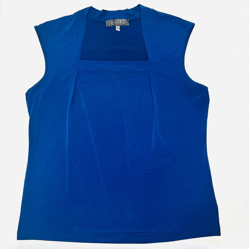 Kasper Navy Blue Square-Neck Sleeveless Blouse